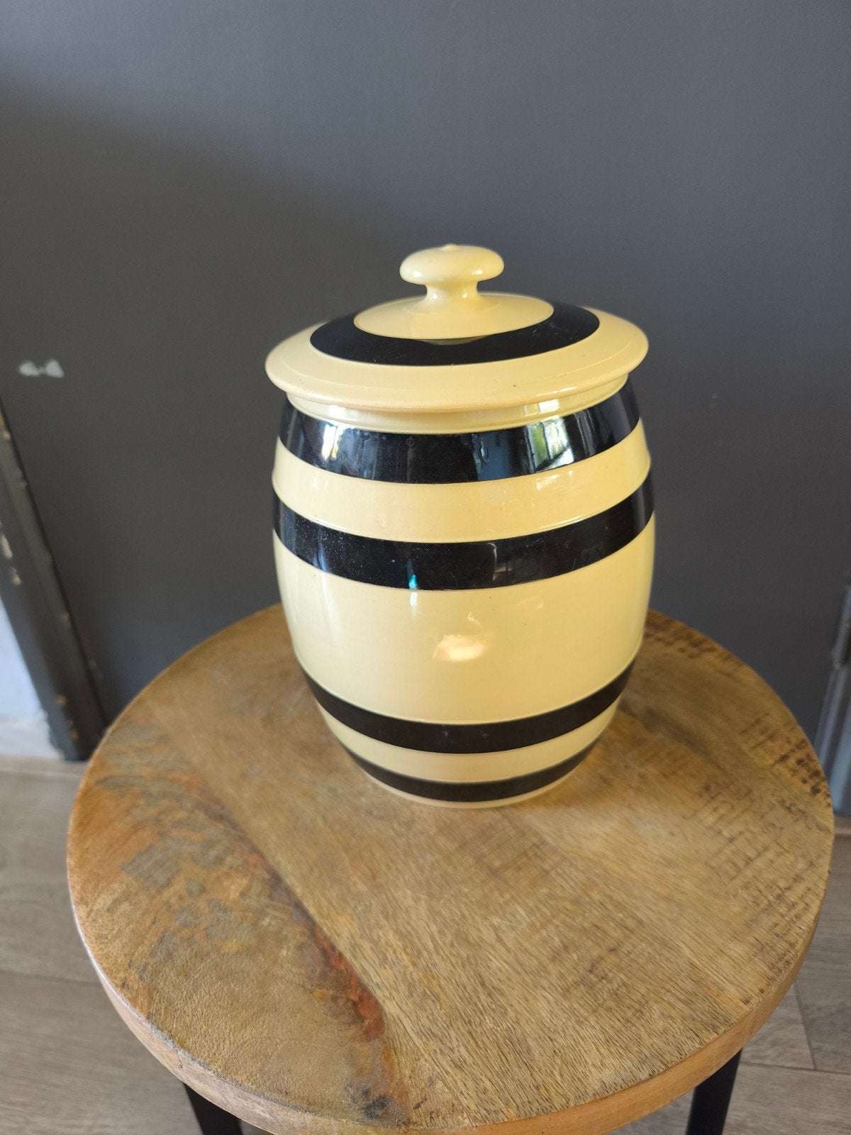 Sarreguemines Aardewerk Bandenpot met Deksel - Frans Brocant, Ophalen of Verzenden