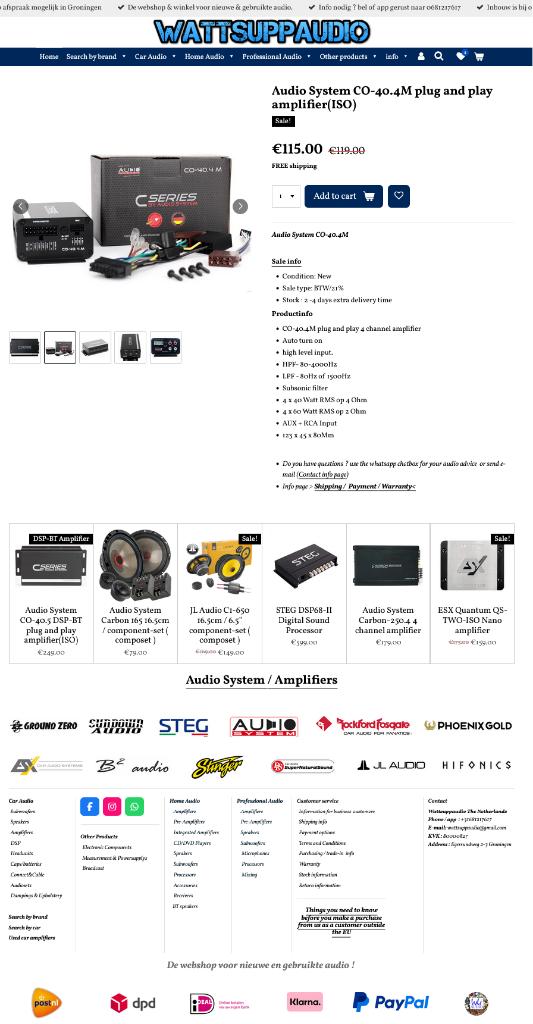 Audio System CO-40.4M plug and play versterker (ISO), Auto diversen, Info@optimount.nl, Nieuw, Ophalen of Verzenden, Anholtseweg 48A 7091 HB DINXPERLO