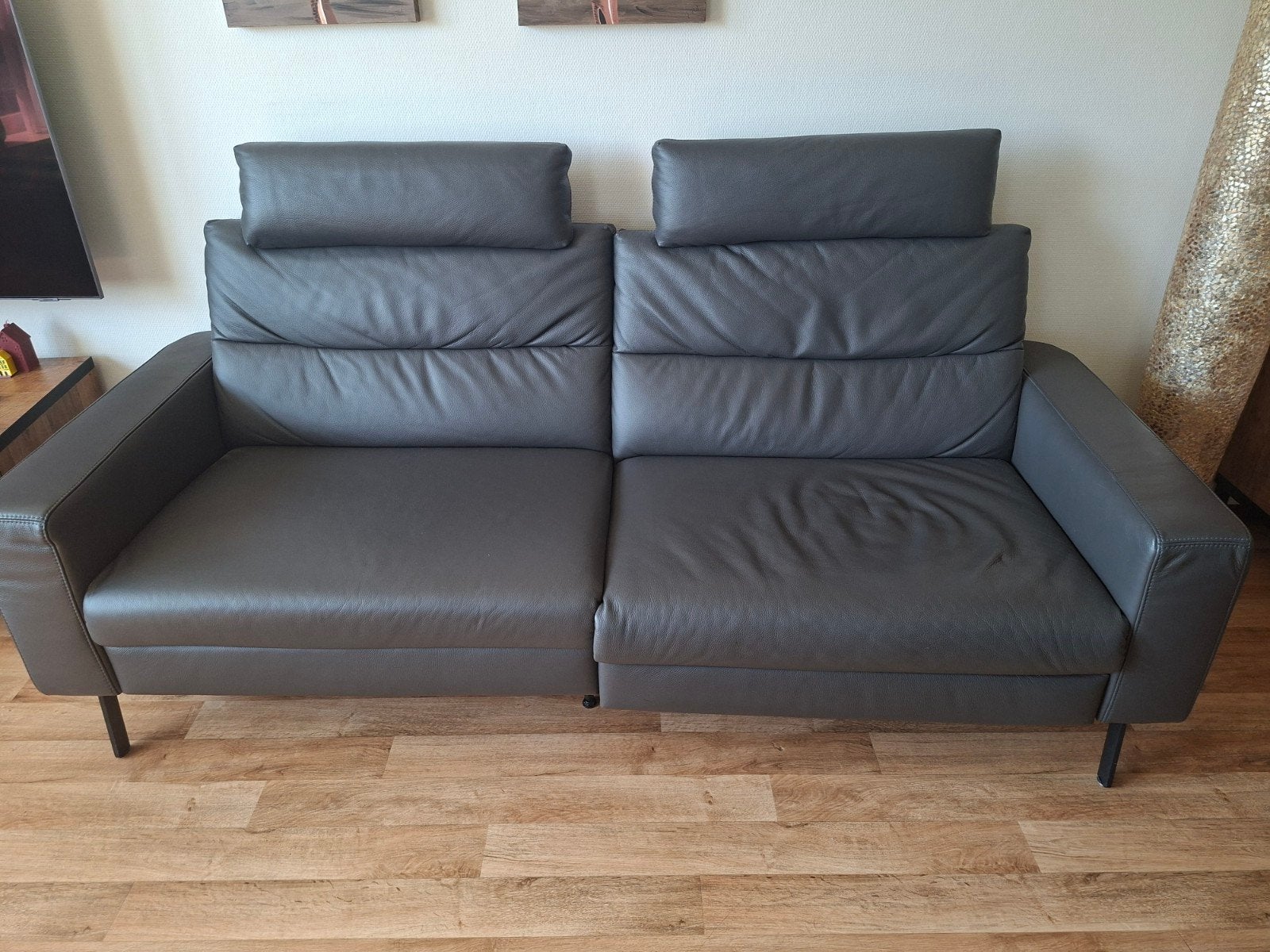 Lederen Prominent bank T-502 met relaxfunctie, Ophalen, Tweepersoons, Zo goed als nieuw, Rechte bank