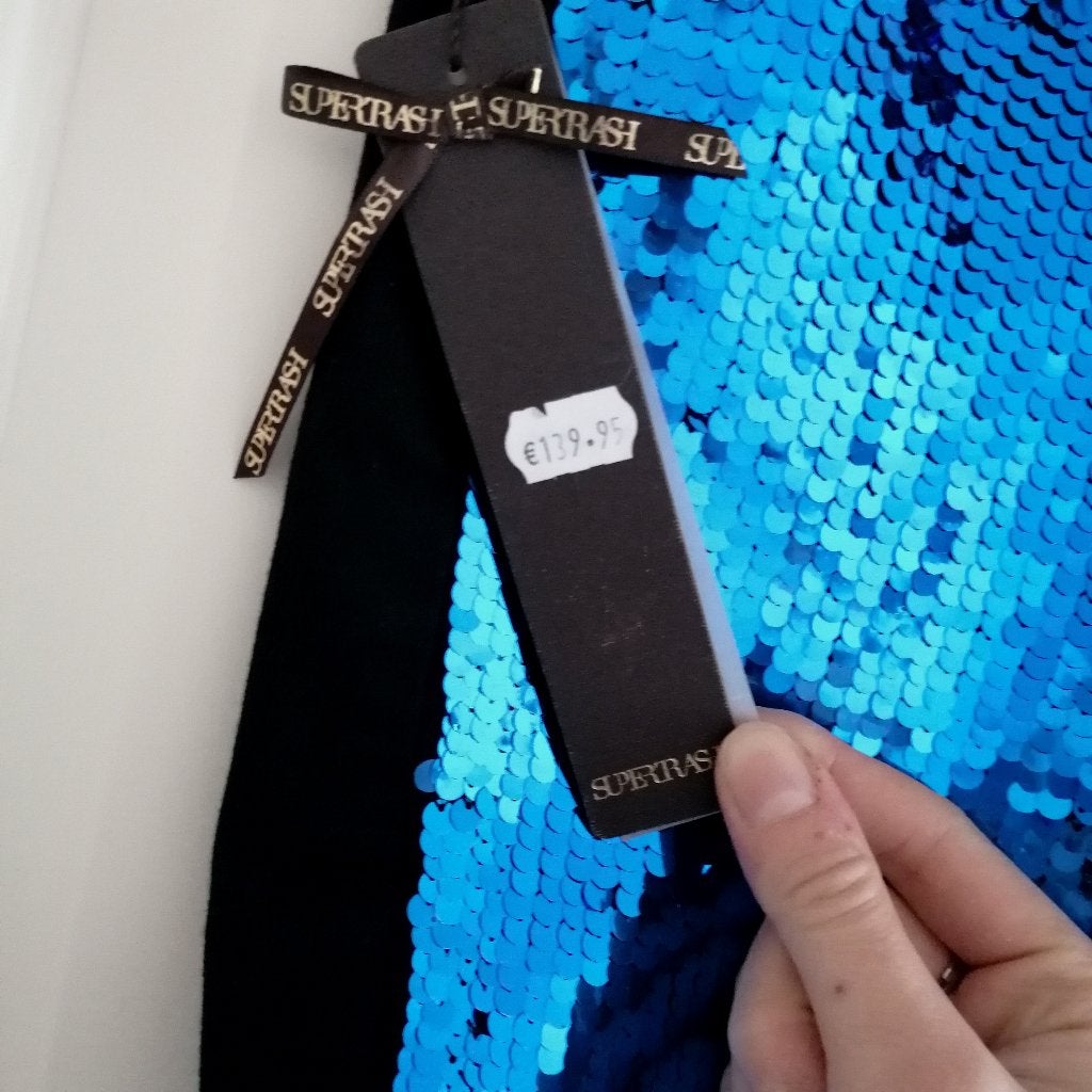 Supertrash nieuwe broek 1 kant blauwe pailletten 27 S 44553, Supertrash, Blauw, ., Nieuw