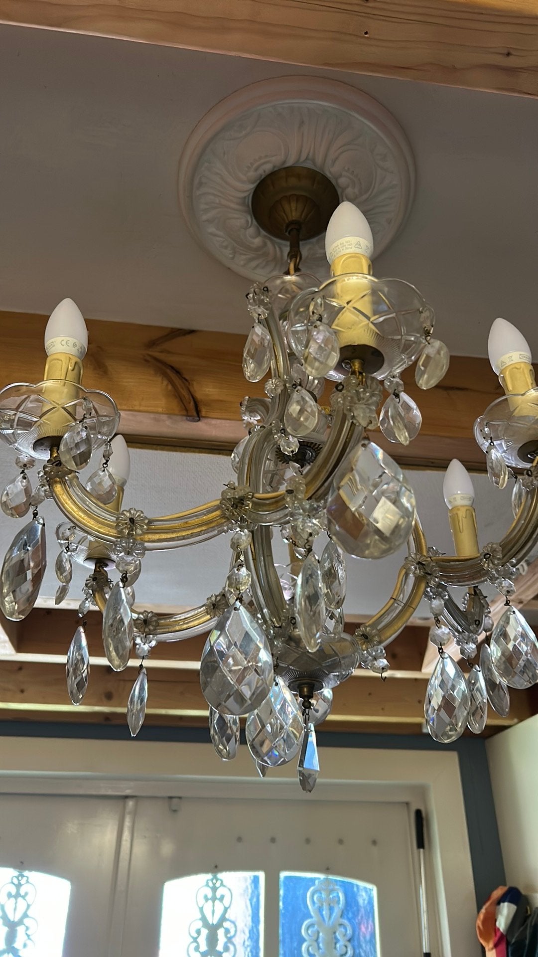 Vintage kroonluchter, Huis en Inrichting, Ophalen, Gebruikt, E14 (klein), Glas