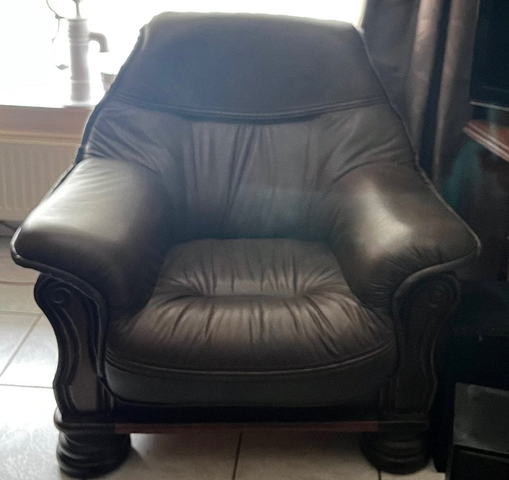 Donker bruin leren bankstel, Ophalen, 250 tot 300 cm, Rechte bank, Driepersoons