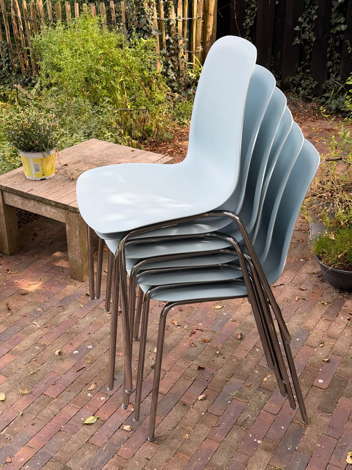 Set van 6 IKEA LEIFARNE / BRORINGE stoelen - lichtblauw, Ophalen, Kunststof, Gebruikt, Blauw