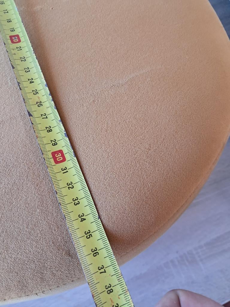 Hocker Okergeel Velours Poef Voetenbank Fluweel, Ophalen, Minder dan 50 cm, Gebruikt, Rond