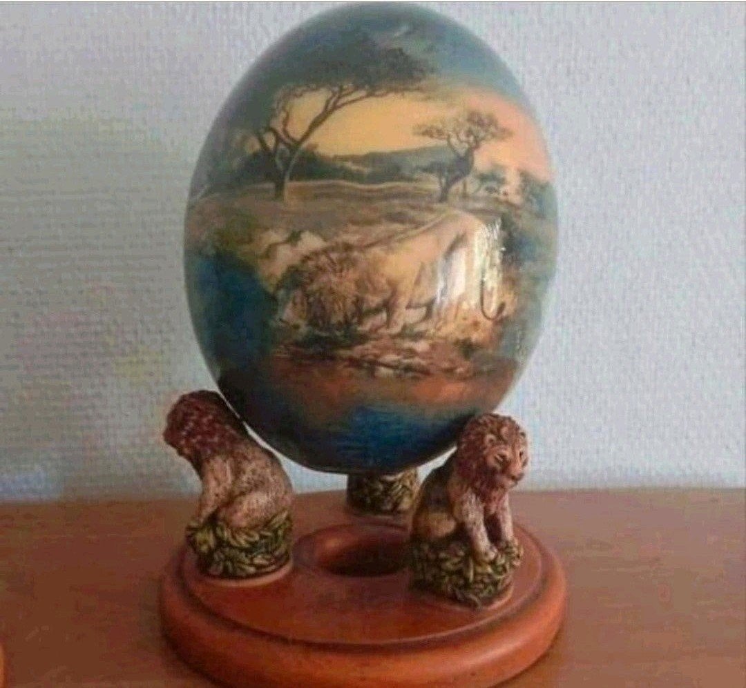 Struisvogel  , struis vogel ei big five afrika  , afrikaanse, Antiek en Kunst, Ophalen of Verzenden, Geschilderd, Natuurlijk materiaal
