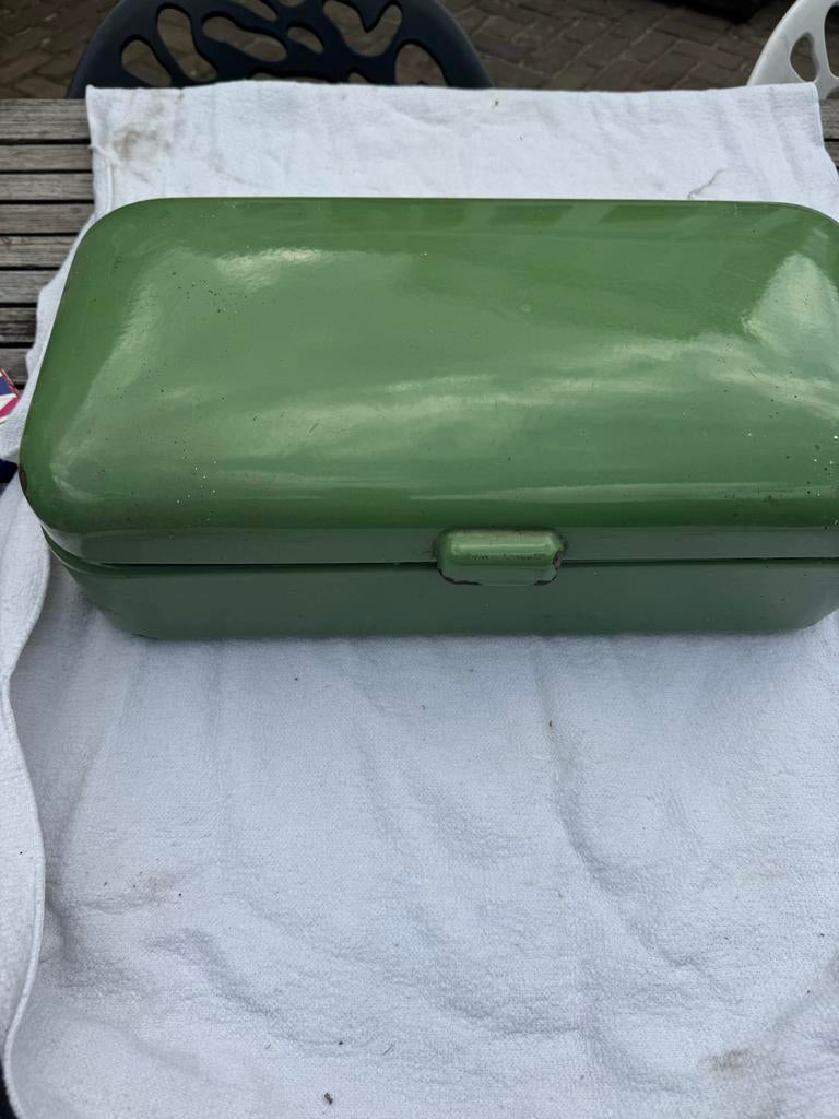 Vintage Groene Emaille Broodtrommel, Antiek en Kunst, Antiek | Emaille, Ophalen of Verzenden