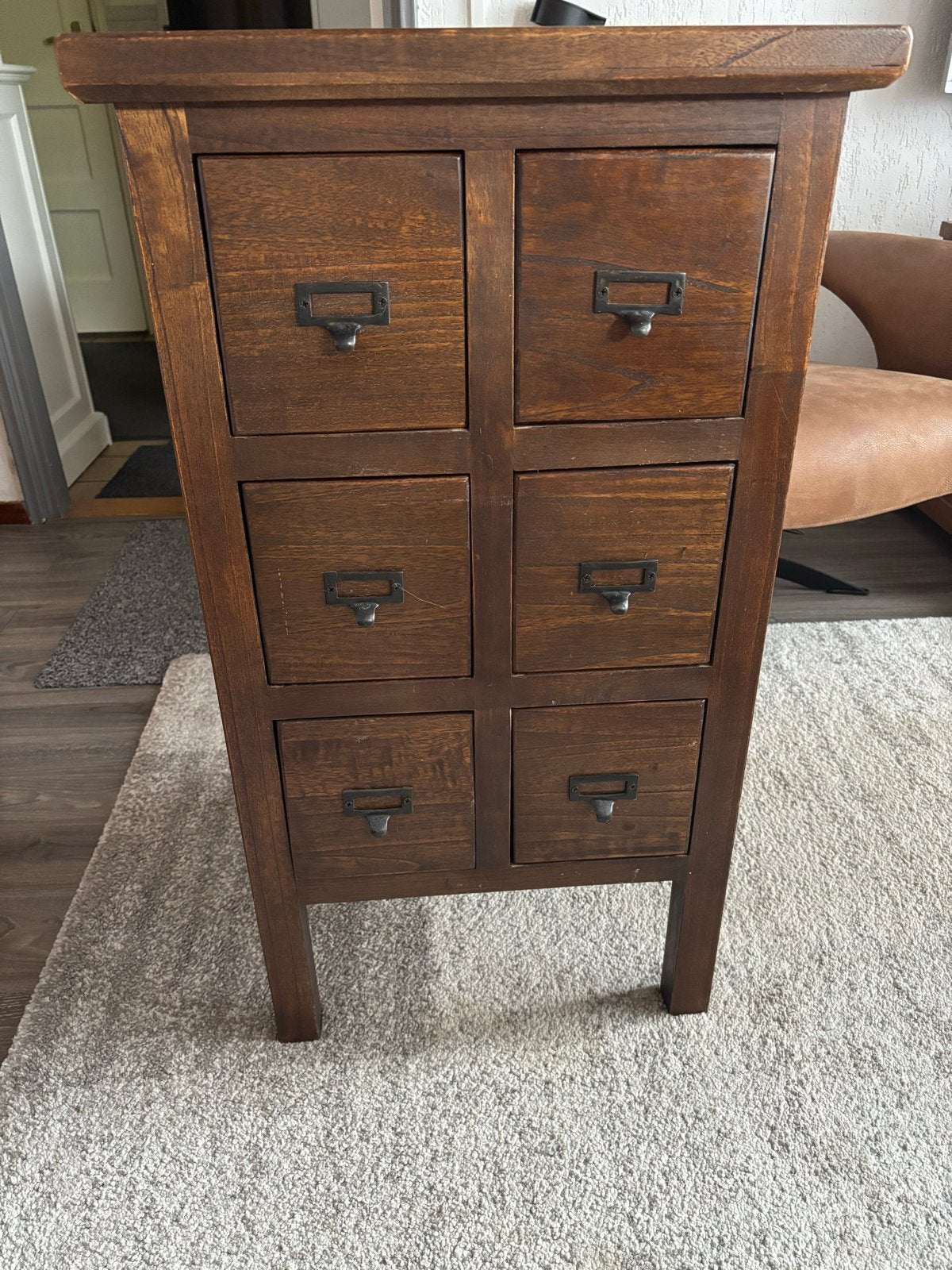 Vintage (1940-1950) massief houten ladekastje met 6 laden, Ophalen, Gebruikt, 5 laden of meer, 100 tot 150 cm