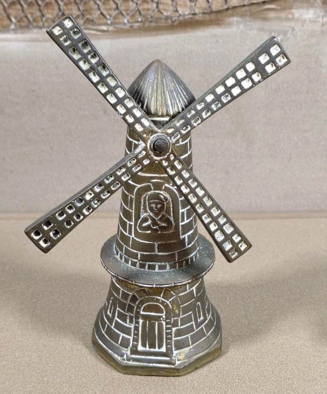 Vintage koperen molen tafelbel Wieken kunnen draaien, Ophalen of Verzenden, Koper