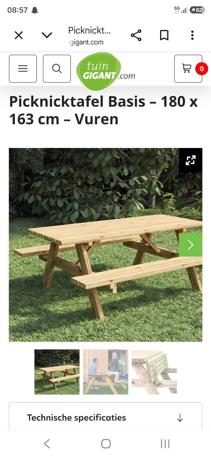 Picknicktafel 180x155 - Eenmaal gebruikt voor bruiloft, Ophalen, Zo goed als nieuw, Rechthoekig, Hout