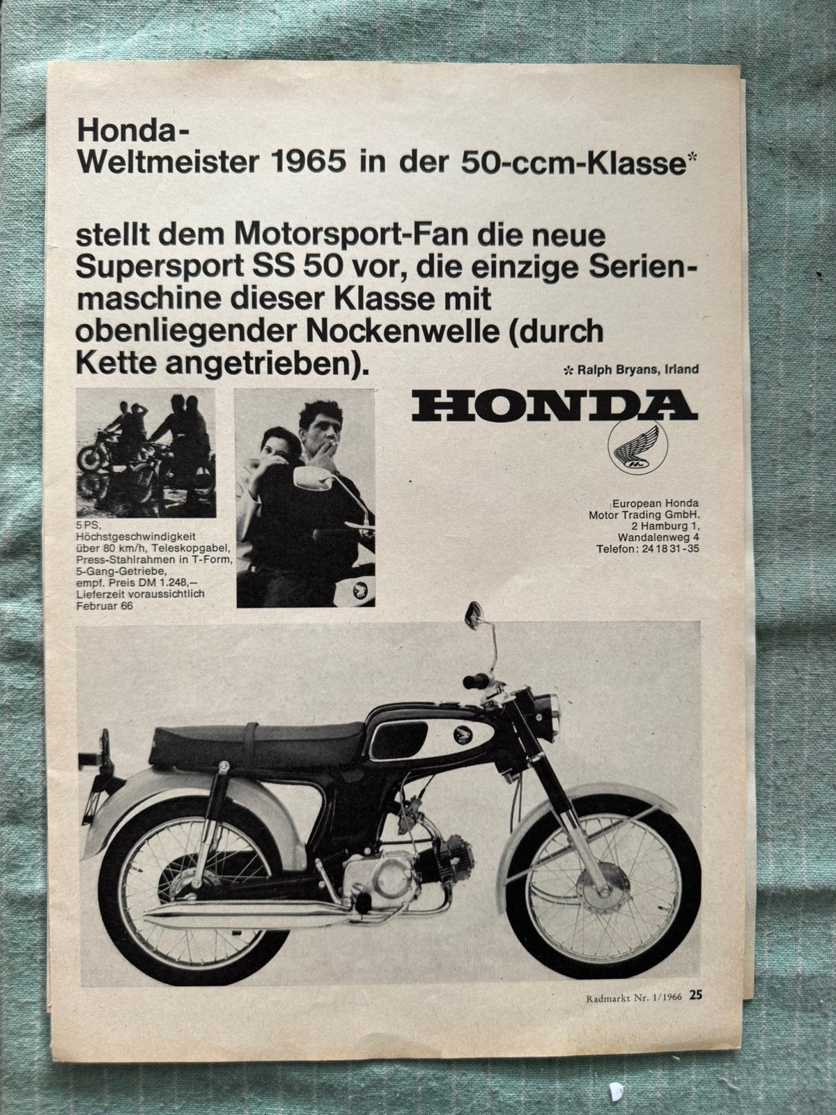 Advertentie uit 1966 Honda SS50, Verzenden, Zo goed als nieuw, Motoren