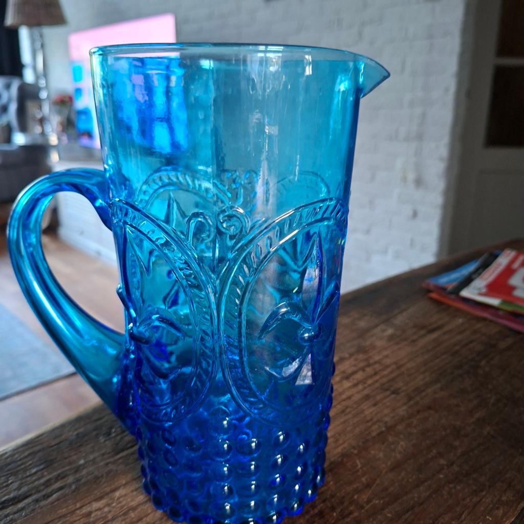 Blauwe Glazen Sapkan Bewerkt 22x13 cm groot, Ophalen of Verzenden, Glas, Overige stijlen, Glas of Glazen