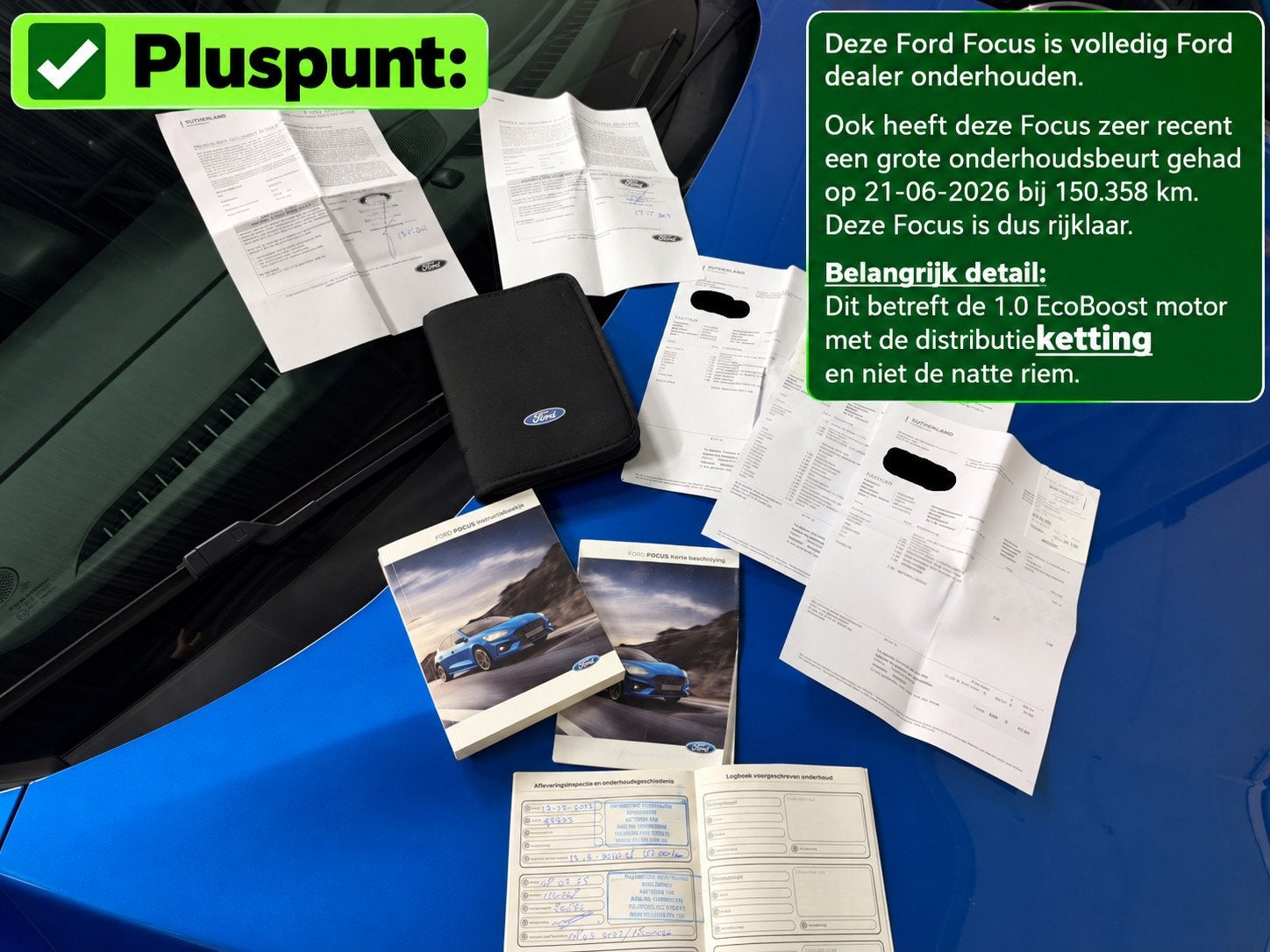 Ford Focus 1.0 E.B. ST Line Business | Pano-dak | 100% Deale, Auto's, Dealer onderhouden, Gebruikt, Blauw, Verwarmde buitenspiegels