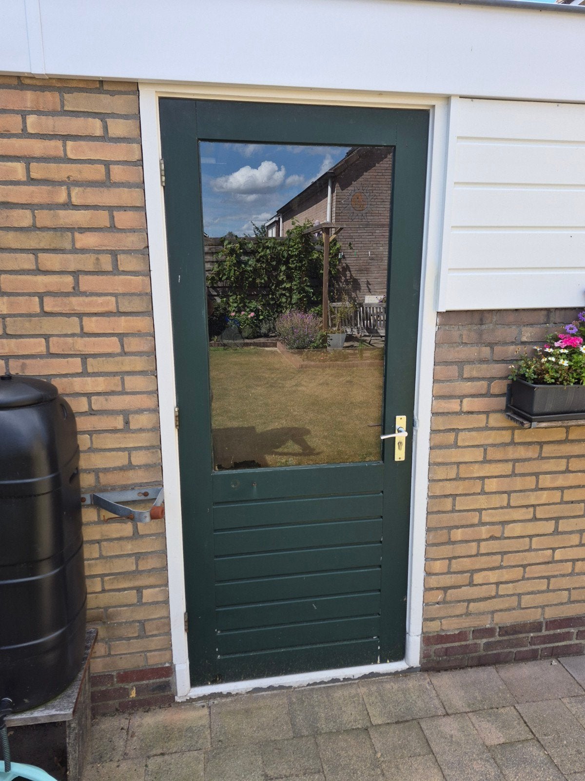 Groene buitendeur met glas, 88 x 211,5 cm, Ophalen, Gebruikt, 80 tot 100 cm, Buitendeur