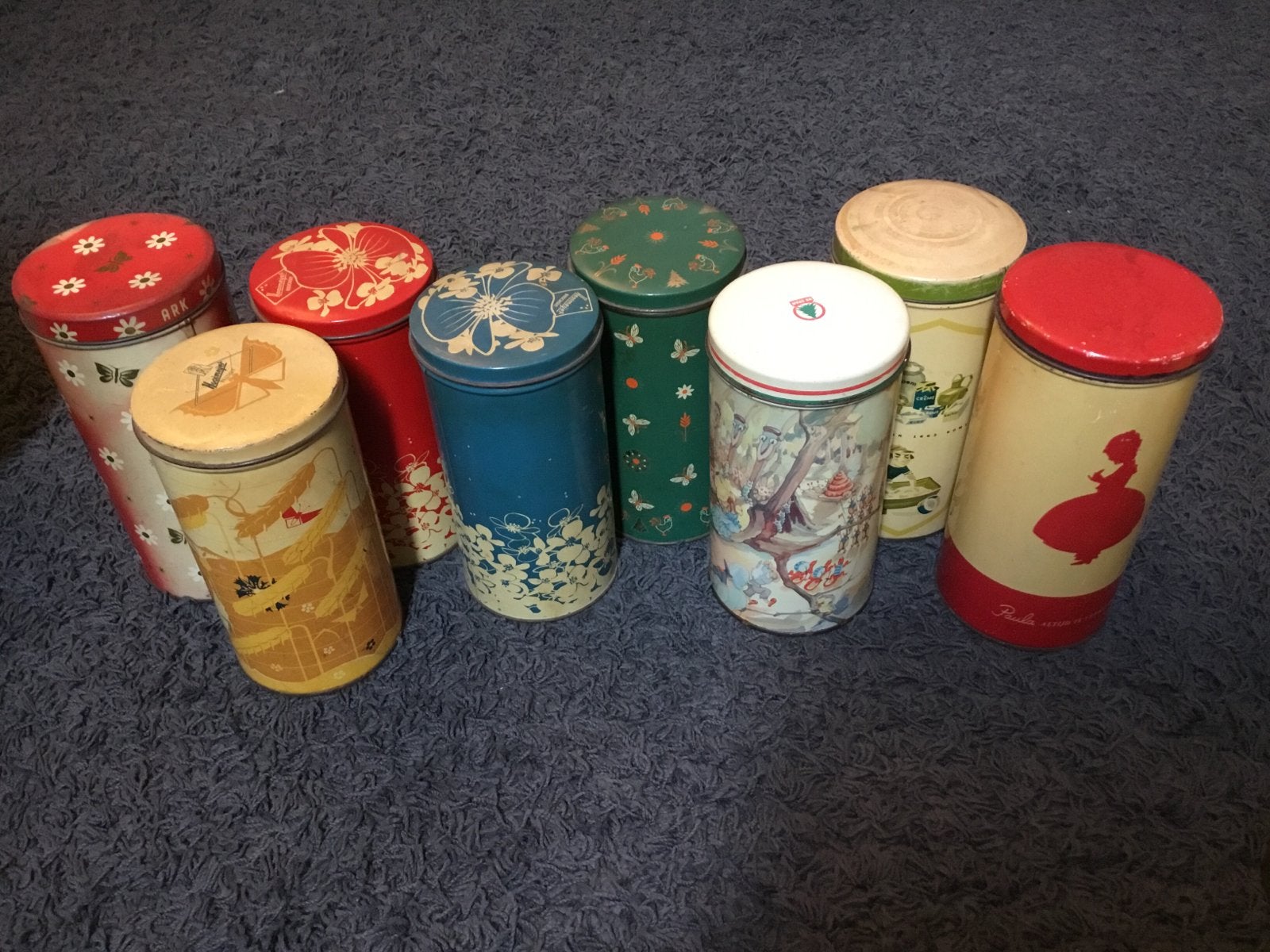 Set van 8 Vintage Blikken Trommels - Diverse Ontwerpen, Ophalen of Verzenden