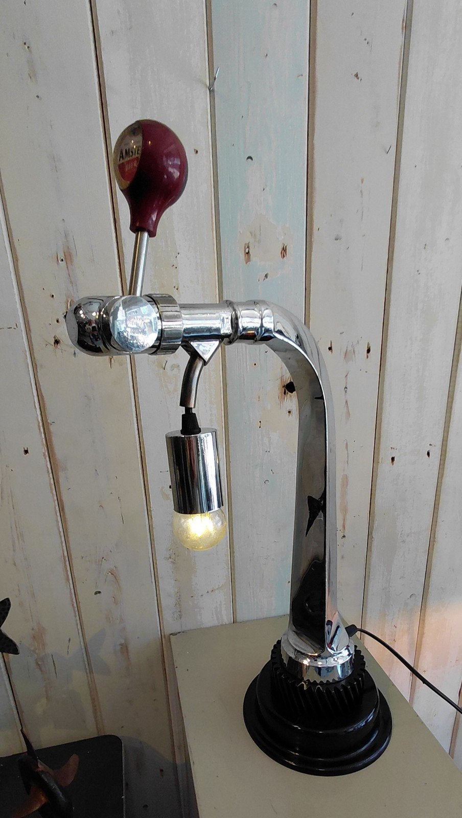 Industriële lamp - biertap lamp - upcycling - mancave, Vintage, Ophalen of Verzenden, Metaal, Zilver