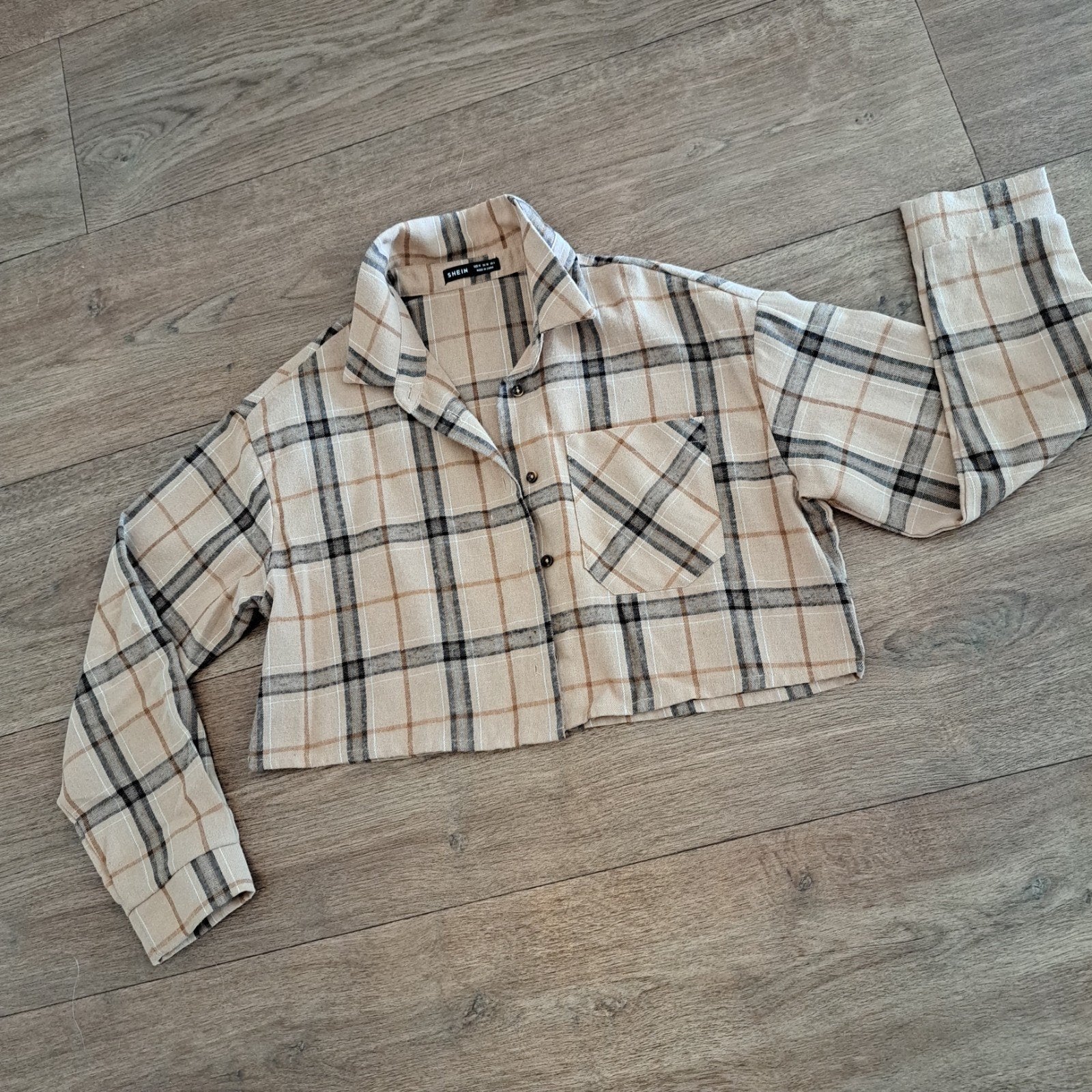 beige kort geruit blousje mt. M, Maat 38/40 (M), Beige, Ophalen of Verzenden, Zo goed als nieuw
