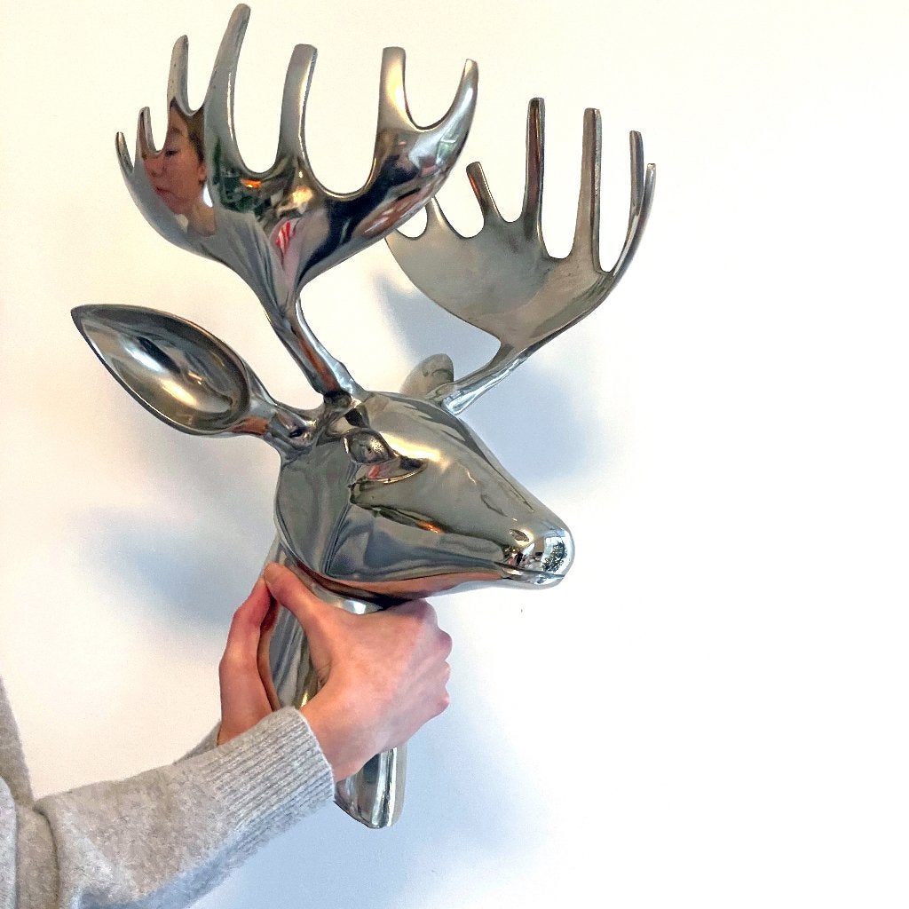 Deens Design XXL metalen HERT wanddecoratie aluminium retro, Metaal, Gebruikt, --, Zilver