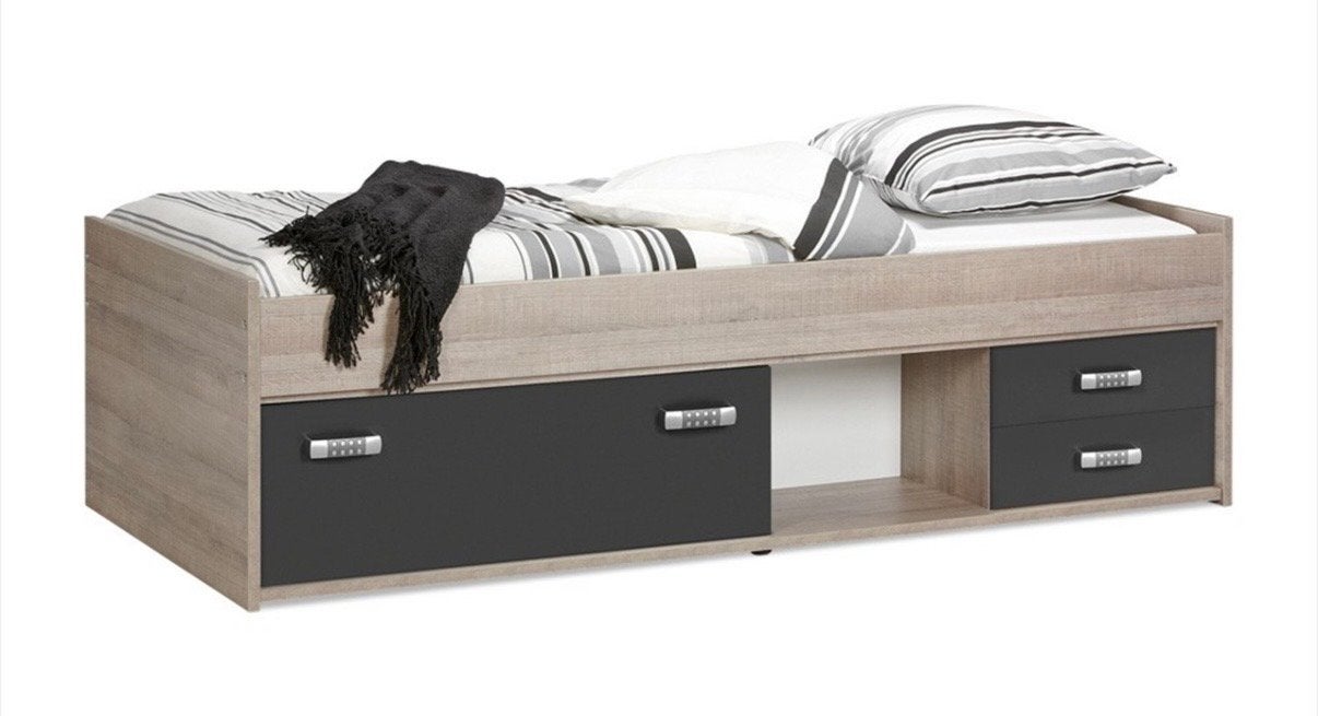 Bed 200x90 met lades en kastje. Incl goede lattenbodem, Huis en Inrichting, Slaapkamer | Bedden, Ophalen, 90 cm, Eenpersoons, Bruin