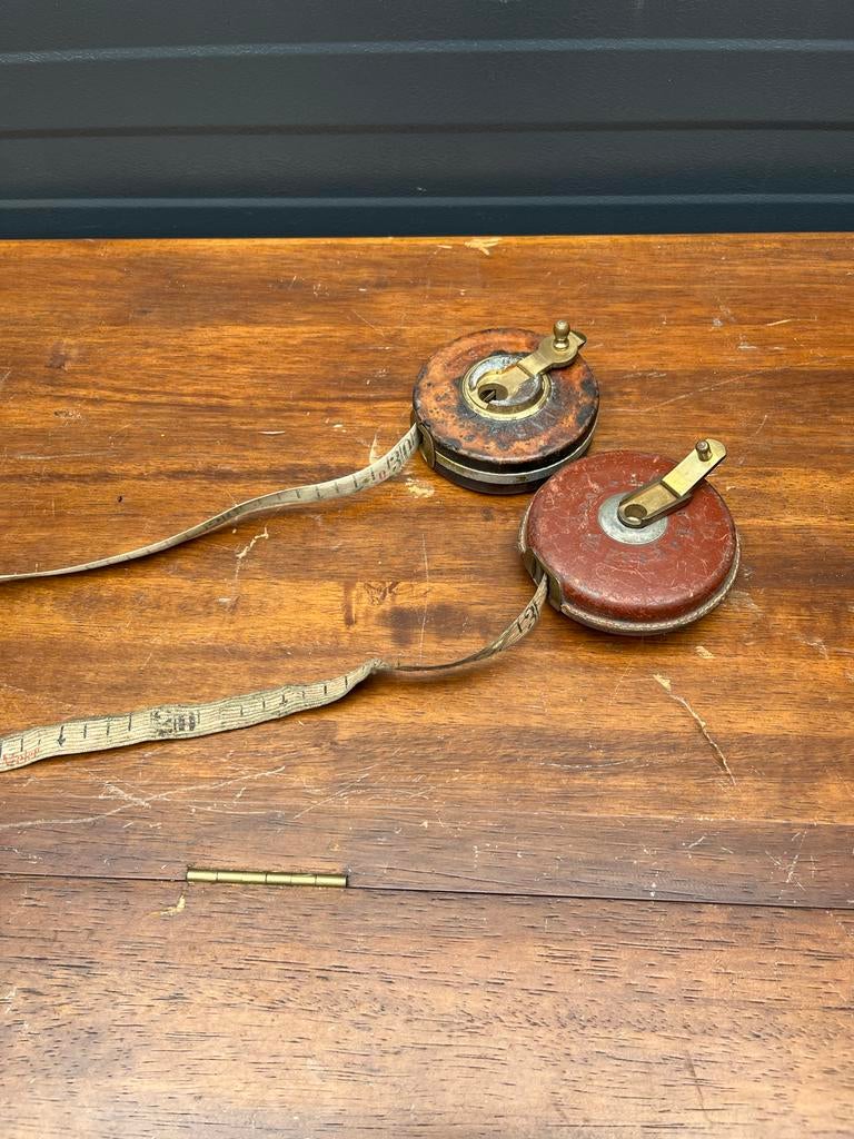Set van 2 Antieke Rolmaten - Vintage Meetinstrumenten, Antiek en Kunst, Ophalen of Verzenden