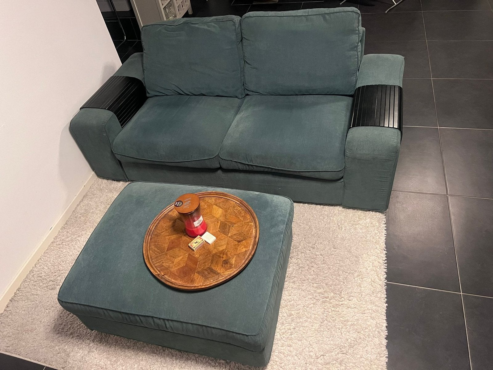 IKEA Kivik 2-zitsbank met hocker - Groen ribstof, Ophalen, Gebruikt, 150 tot 200 cm, Tweepersoons