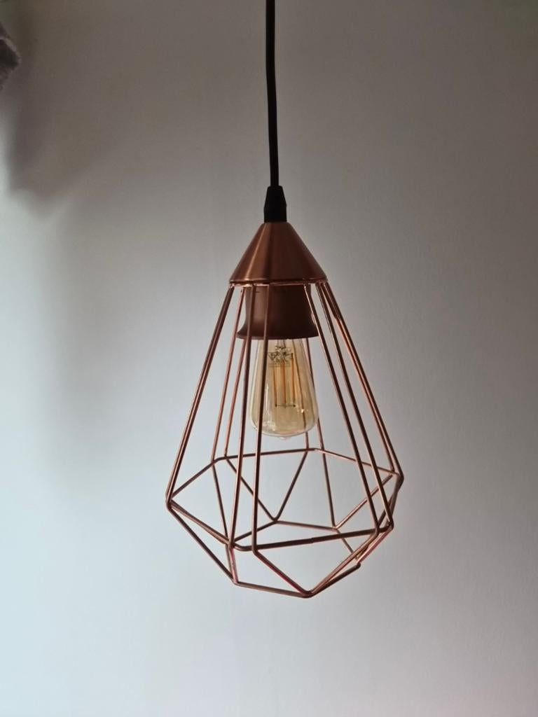 Industriële bronzen hanglamp met spijlen, Gebruikt, Ophalen of Verzenden, Metaal, Minder dan 50 cm