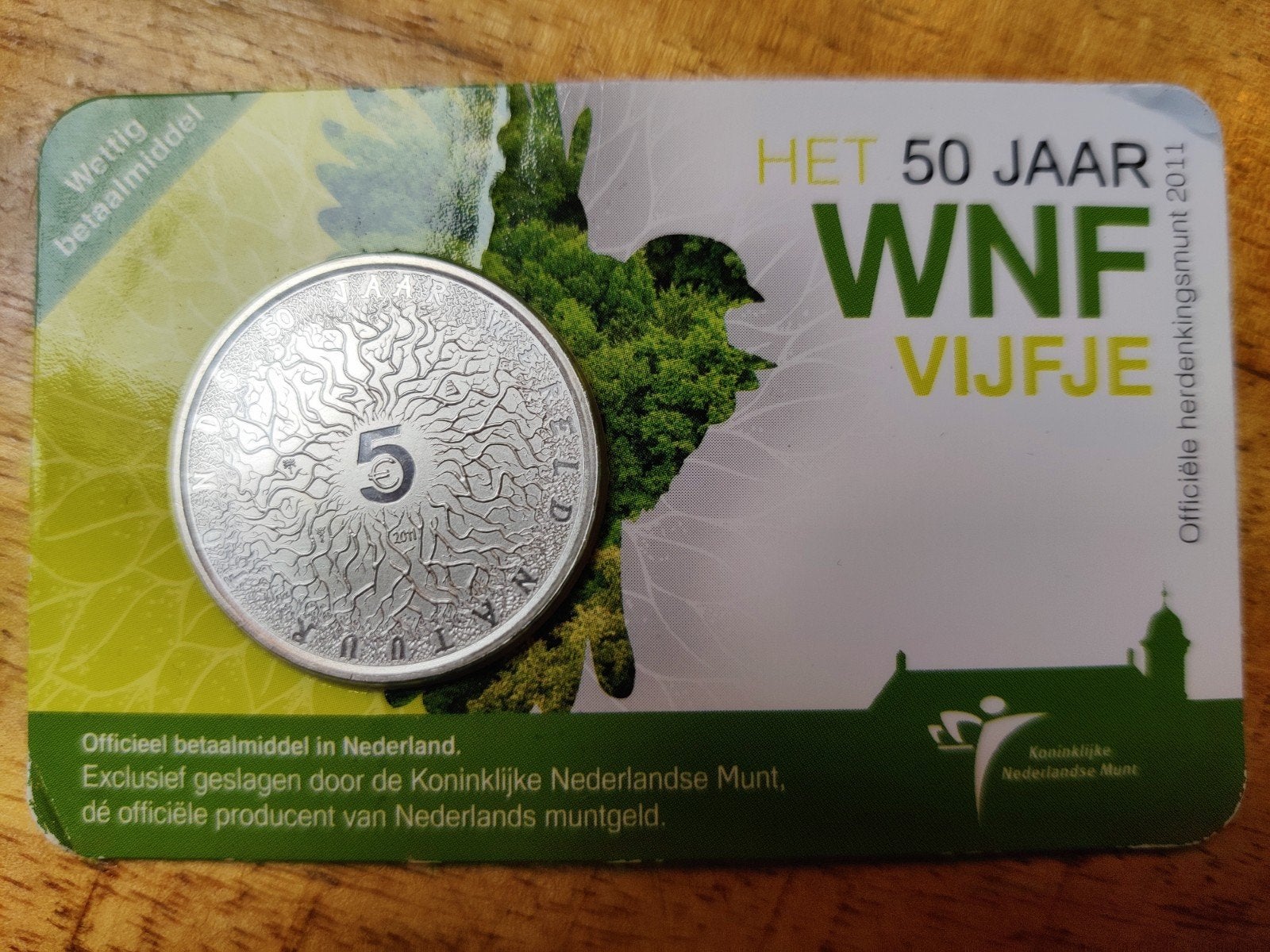 Zwaar Verzilverde WNF Vijfje 2011 - 50 Jaar WNF, Koningin Beatrix, Zilver, Euro's, Ophalen of Verzenden