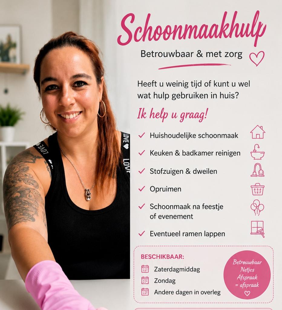 Schoonmaakster zoekt poetshuisjes, Ophalen of Verzenden