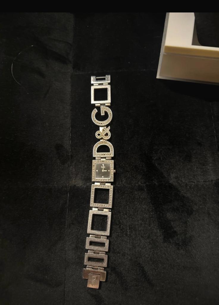 Dolce & Gabanna vintage horloge met rhinestones, Met kristal, Gebruikt, Ophalen of Verzenden, Zilver