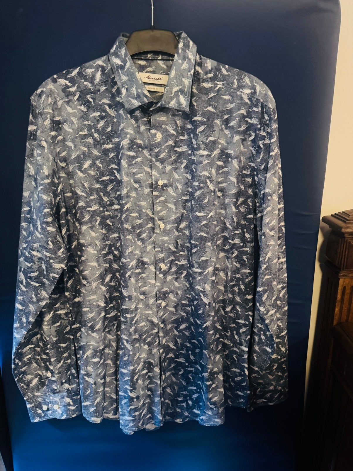 Marnelli Sartoria blauw heren overhemd met print maat 40/M, Kleding | Heren, Verzenden, Zo goed als nieuw, Blauw, Halswijdte 39/40 (M)