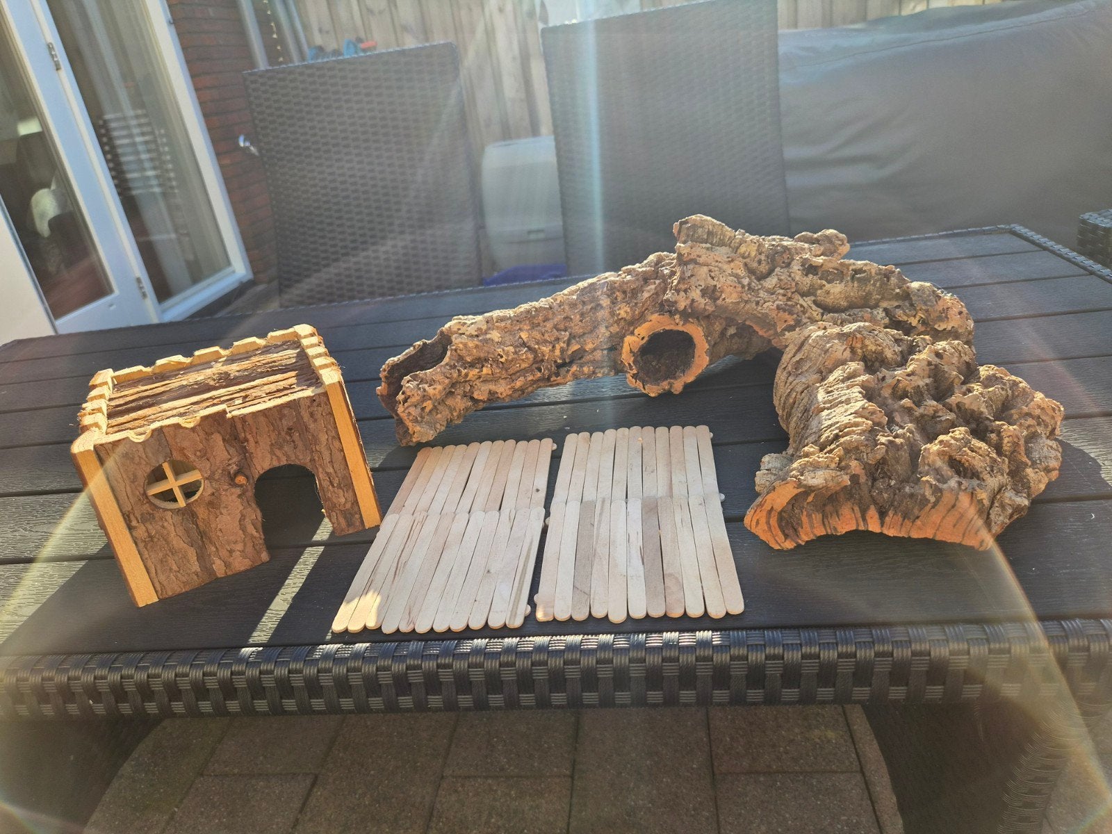 COMPLEET Hamster Pakket - Scaping Kurk Hout + Ren + Draagbak, Ophalen, Loopwiel of Rad