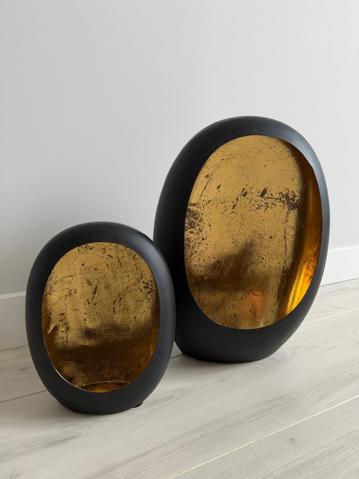Windlicht Kandelaar Golden Egg – Zwart/Goud set 2 stuks, Zwart, Ophalen of Verzenden, Zo goed als nieuw, Metaal