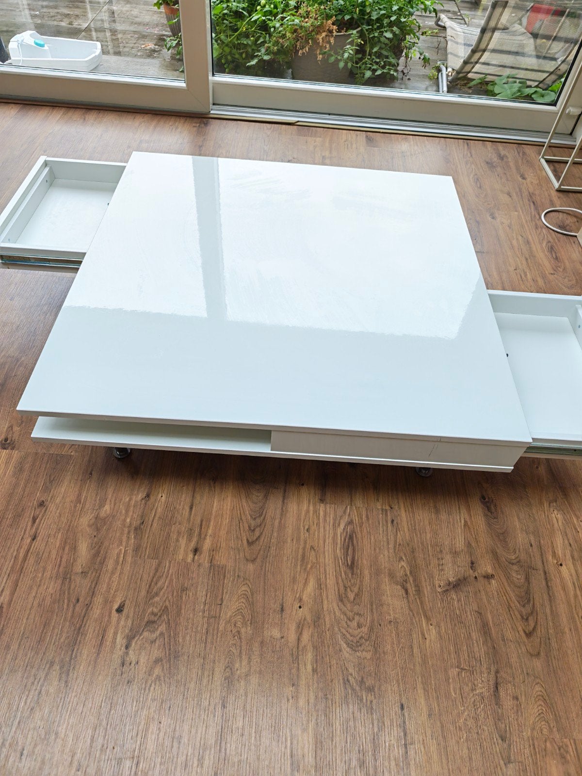 Witte salontafel met lades - hoogglans, Huis en Inrichting, 50 tot 100 cm, Vierkant, Zo goed als nieuw, Overige houtsoorten