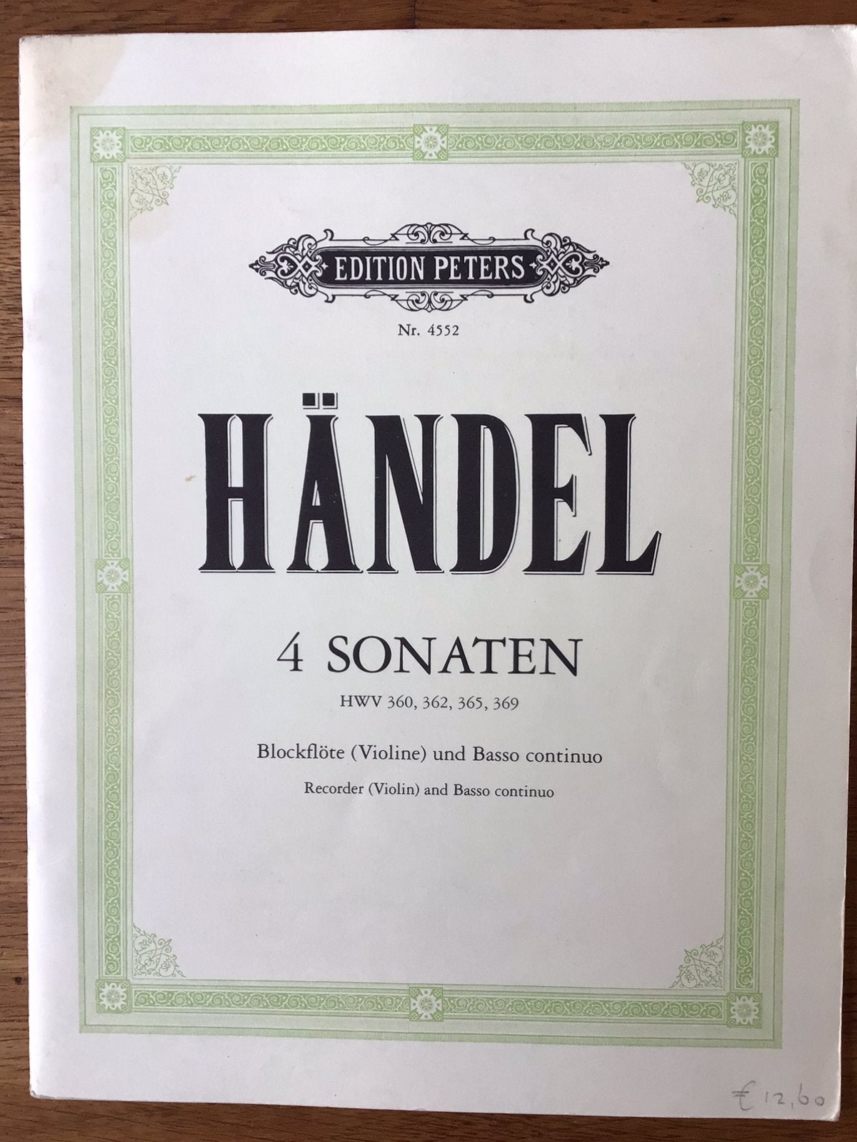 Handel, 4 sonaten, Muziek en Instrumenten, Bladmuziek, Contrabas, Gebruikt, Klassiek, Ophalen of Verzenden