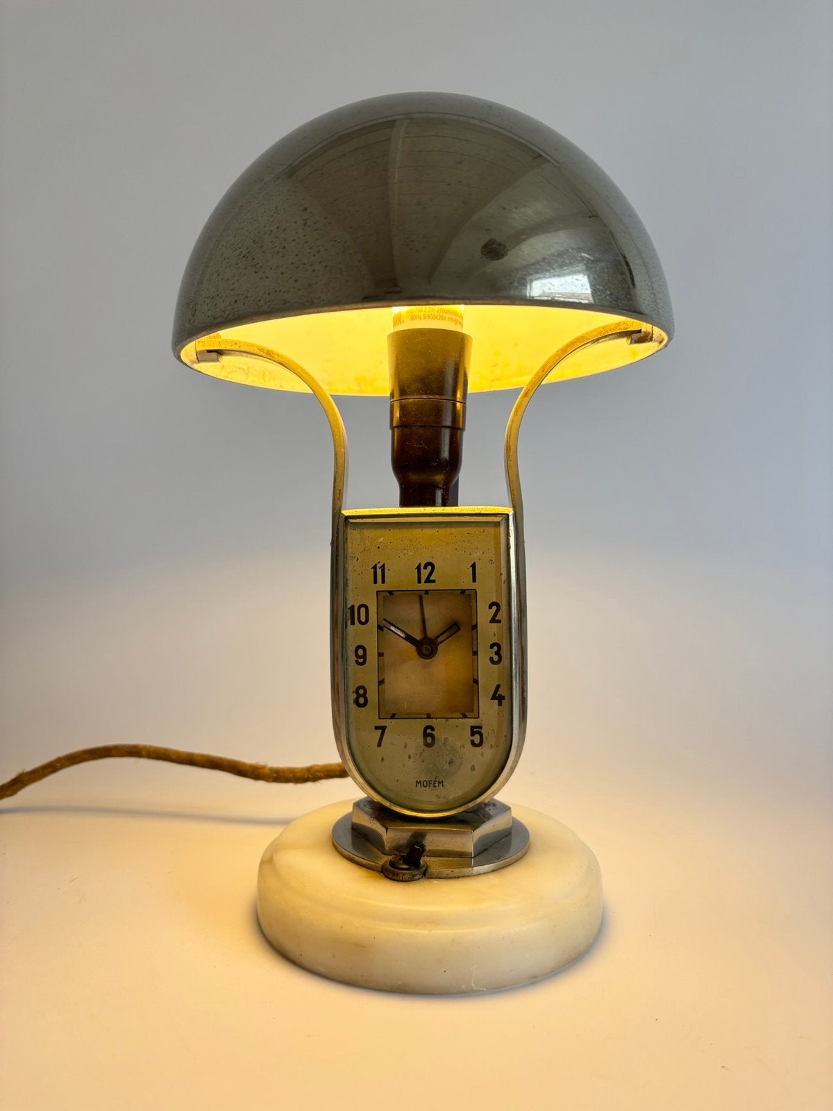 Vintage, art deco Mofem tafelklok met lamp, jaren 30, Metaal, Gebruikt, -, -