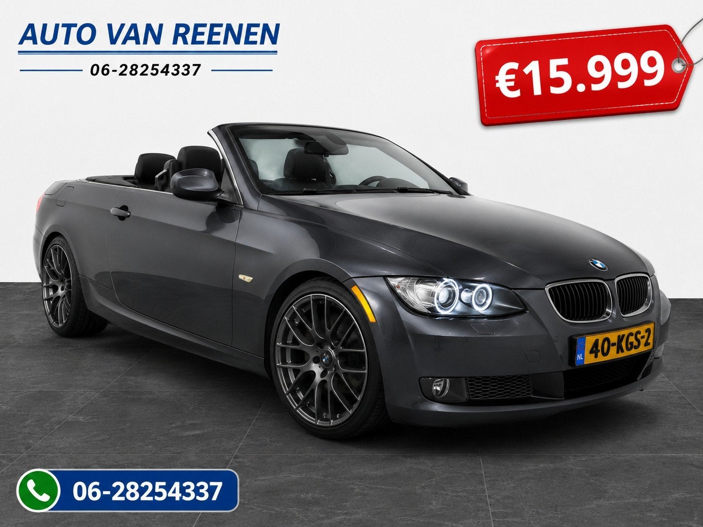BMW 335 i CABRIO 306 PK BJ 2008, Automaat, Zwart, Cabriolet, 4 stoelen