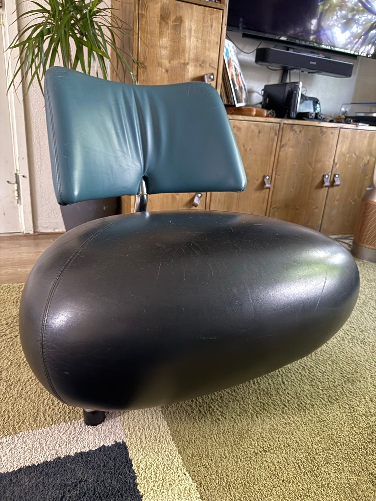 Leolux Pallone design fauteuil goede staat, Huis en Inrichting, Stoelen, Gebruikt, Eén, Leer, Zwart, Ophalen