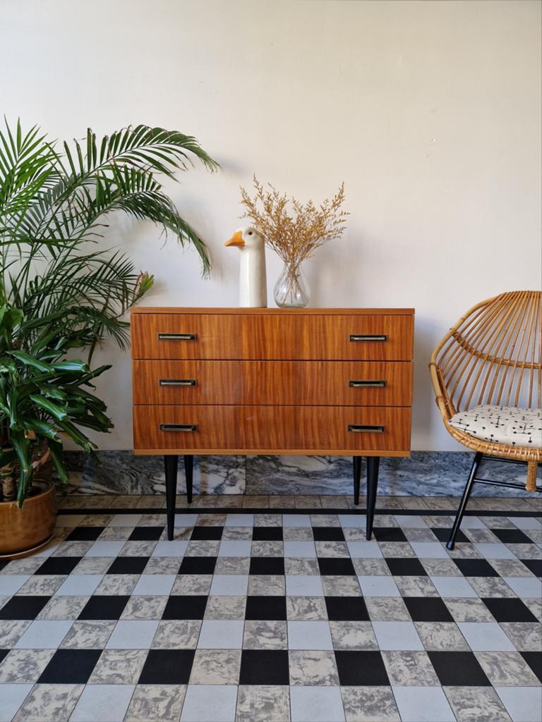 Vintage midcentury ladekast | commode | retro, Ophalen, Gebruikt, 50 tot 100 cm, 3 of 4 laden