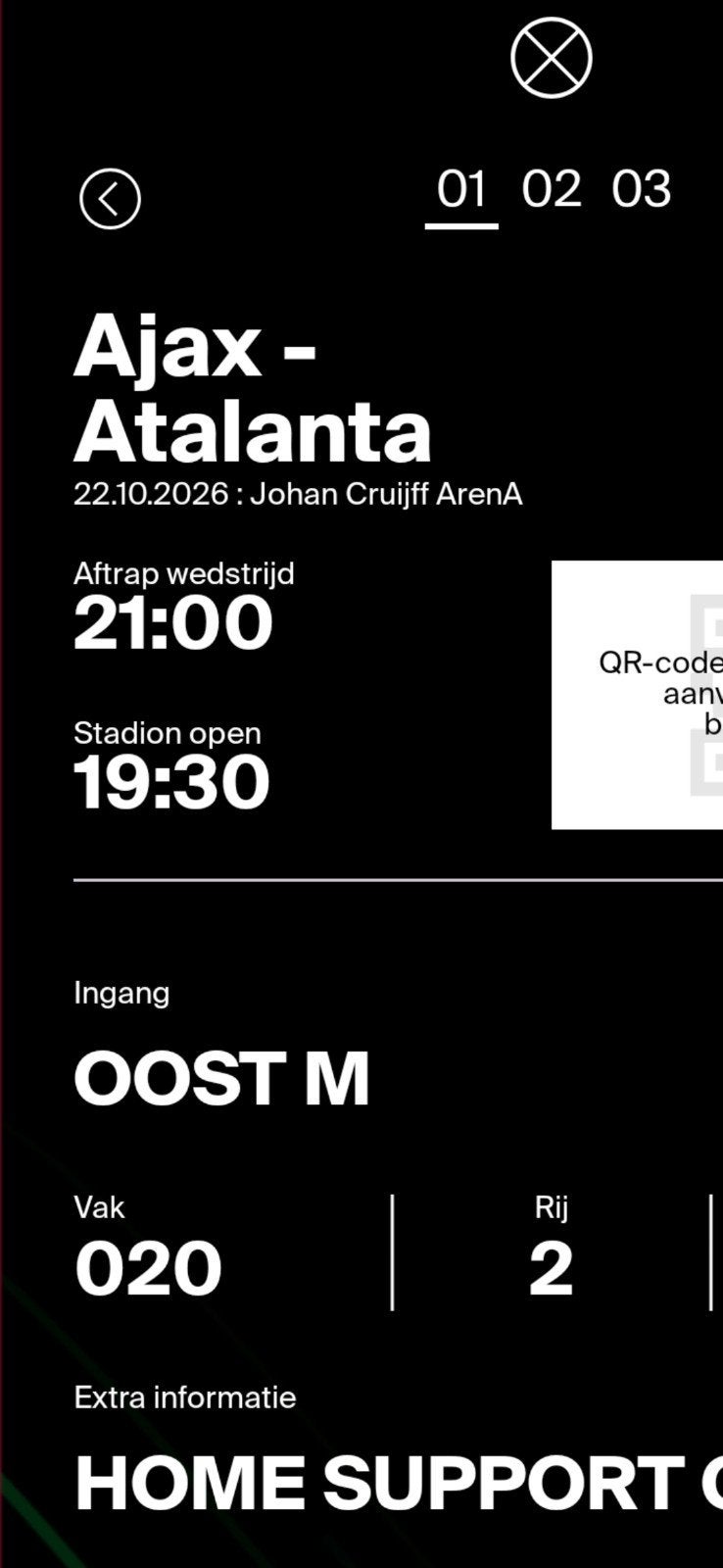 ajax-atalanta conference league  vak 020 rij 2 beste plek!, Tickets en Kaartjes, Losse kaart, Eén persoon, Oktober, Europa of Champions League