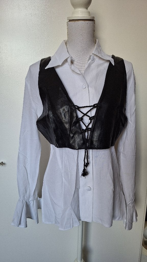 (BL05) Aparte witte blouse met jasje – Clockhouse, maat S, Wit, Ophalen of Verzenden, Zo goed als nieuw, Clockhouse