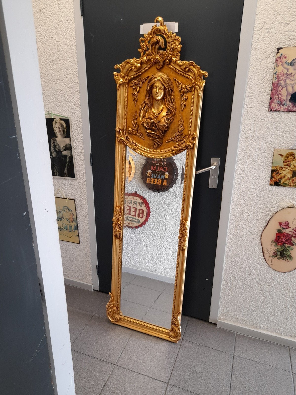 Mooie barok spiegel kuif, Ophalen of Verzenden, Ovaal, Minder dan 50 cm