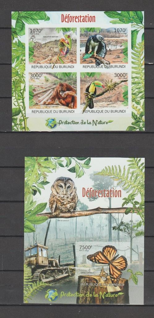 Burundi 2012 Blok Ontbossing - dieren ongetand **, Ophalen of Verzenden, Postfris, Dier of Natuur