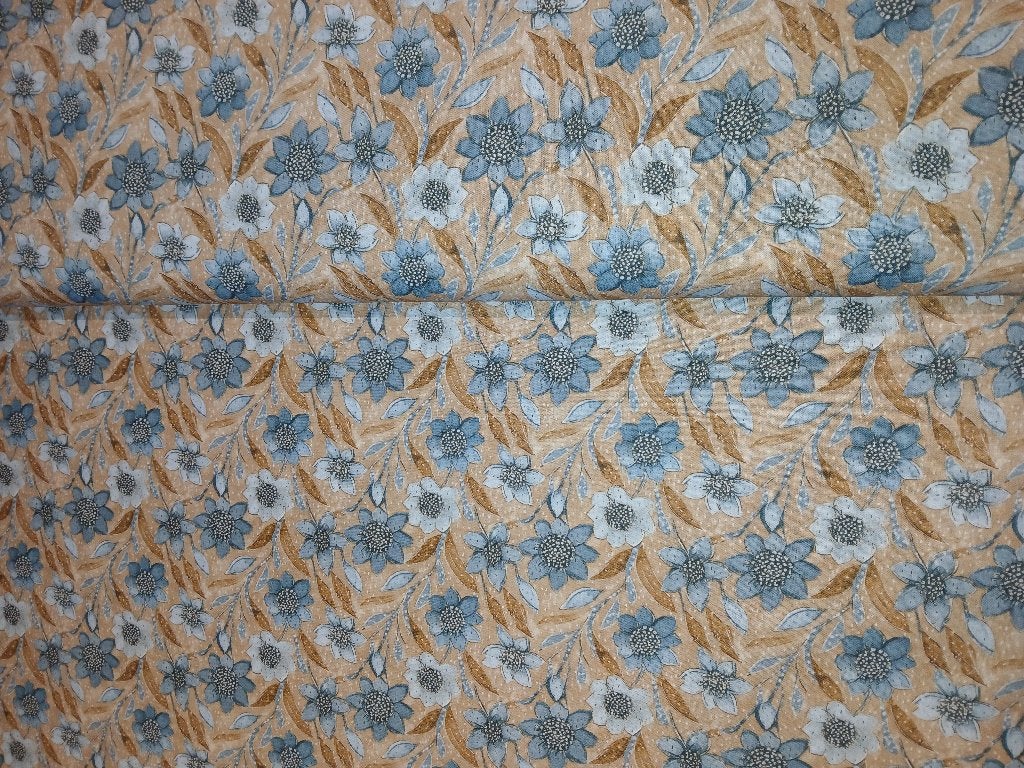 Outlet : Poplin katoen digitaal nachtbloemen, Stenzo, 120 cm of meer, Beige, Ophalen of Verzenden, Katoen