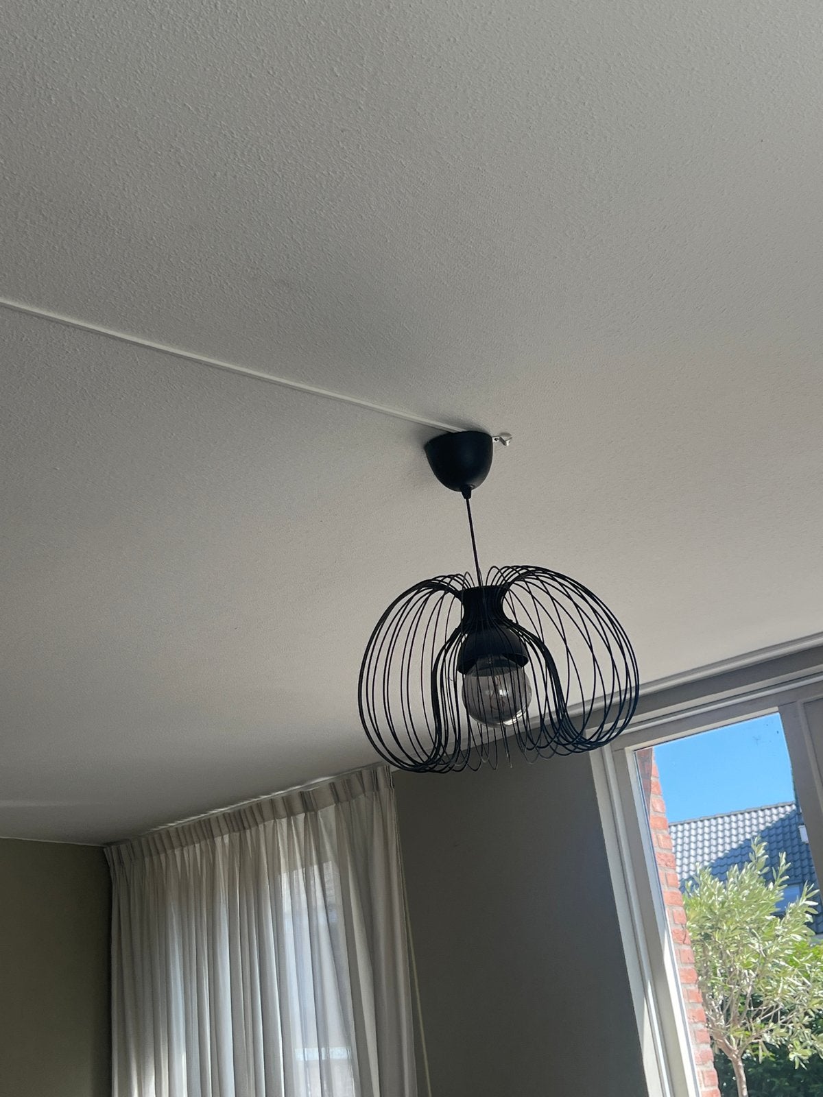 Moderne draadlamp - Zwart metalen hanglamp, Ophalen, Zo goed als nieuw, Metaal, E27 (groot)
