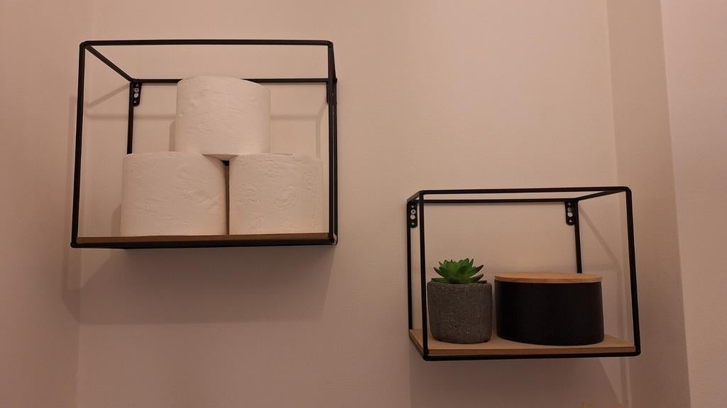Set van 2 Industriële Wandrekjes - Zwart Metaal & Hout, Huis en Inrichting, Woonaccessoires | Wandplanken en Boekenplanken, Ophalen of Verzenden