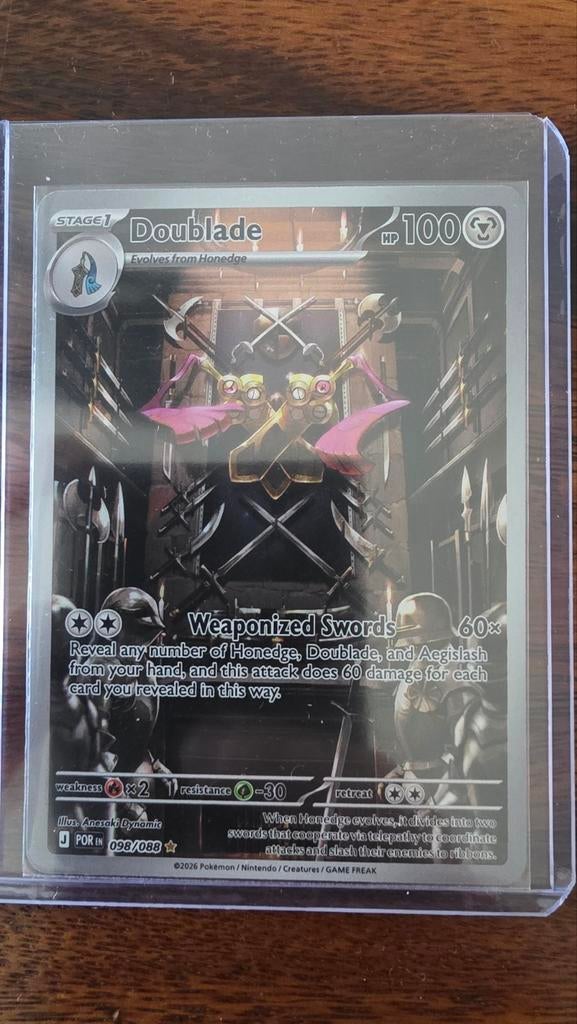 Doublade 098/088 - Pokemon Kaart - Gesleeved, Hobby en Vrije tijd, Ophalen of Verzenden, Zo goed als nieuw, Losse kaart