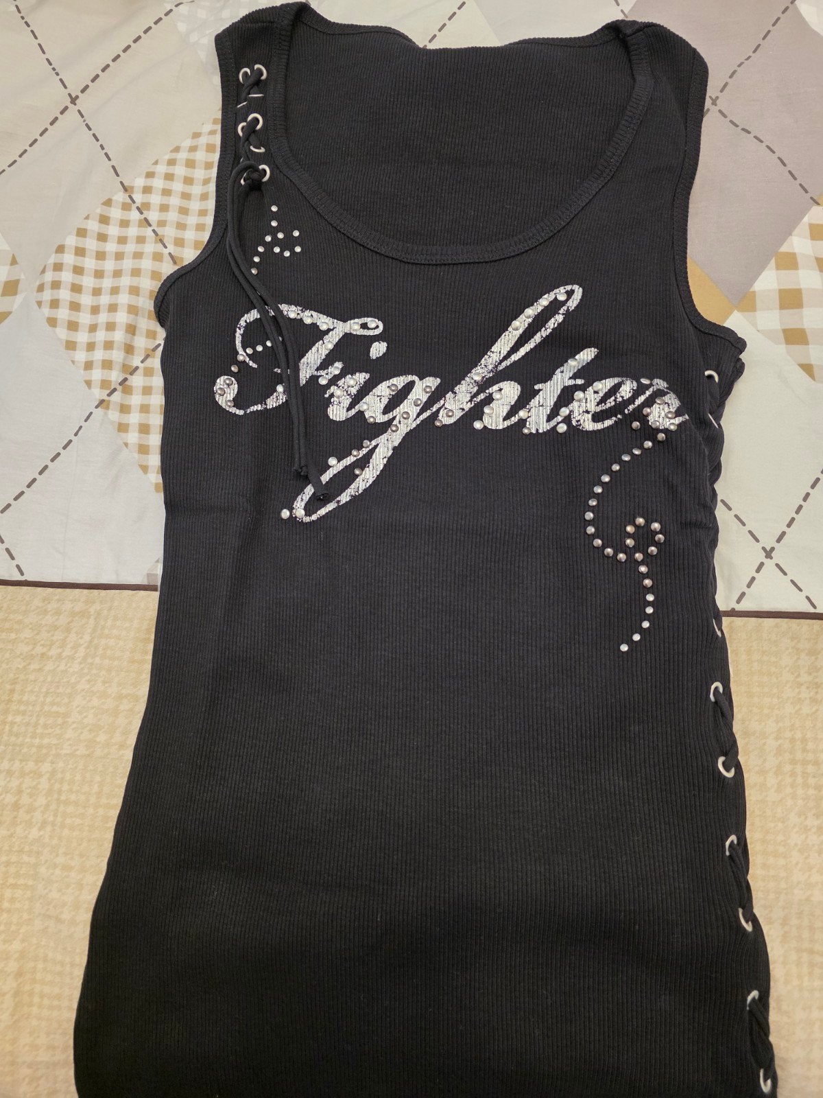 Nieuwe zwarte blouse met 'Fighter' opdruk - Maat M, Maat 38/40 (M), Zwart, Nieuw, Ophalen of Verzenden