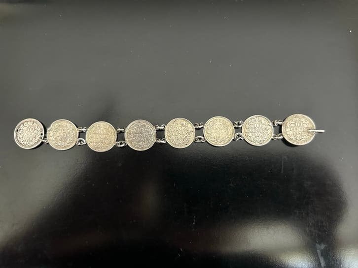 Uniek Armbandje van 8 Oude Dubbeltjes - Vintage Munt Sierade, Ophalen of Verzenden, Gebruikt, Zilver