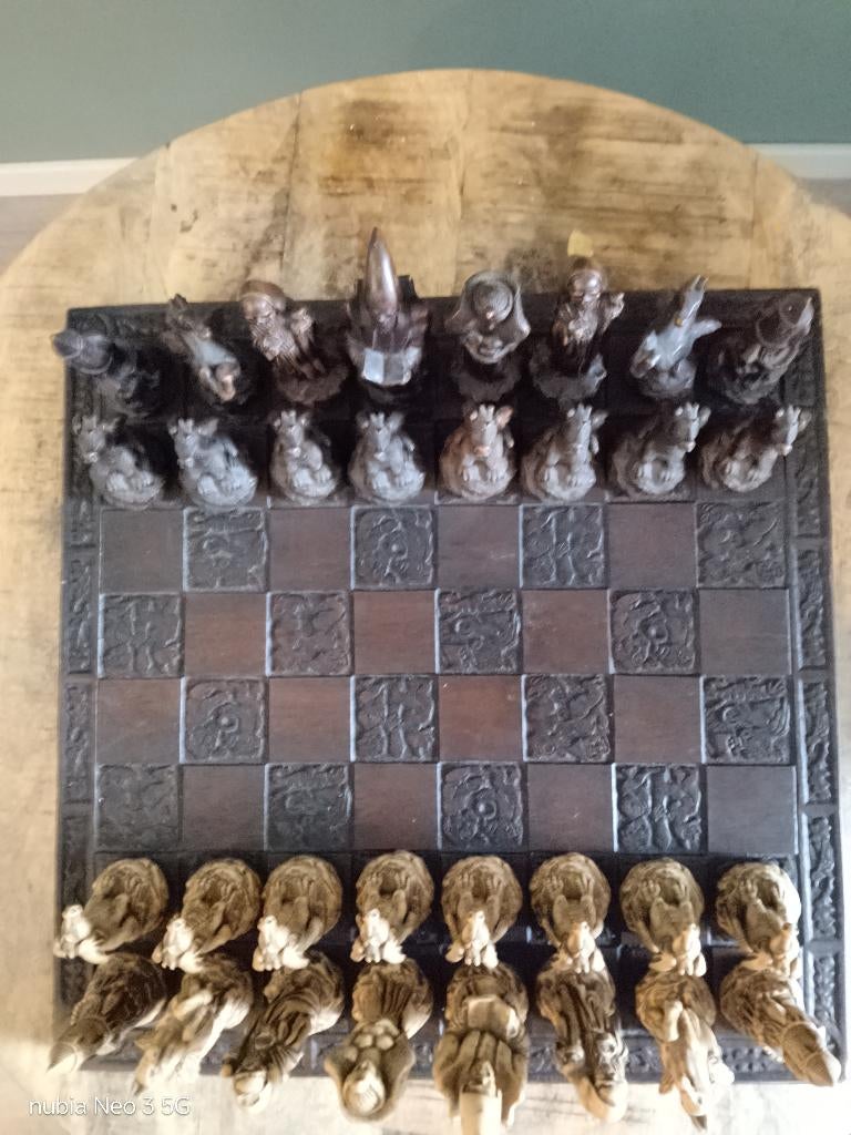 Groot Schaakspel Merlijn  Zwaar Steen  Hardhouten Bord  14cm, Ophalen of Verzenden