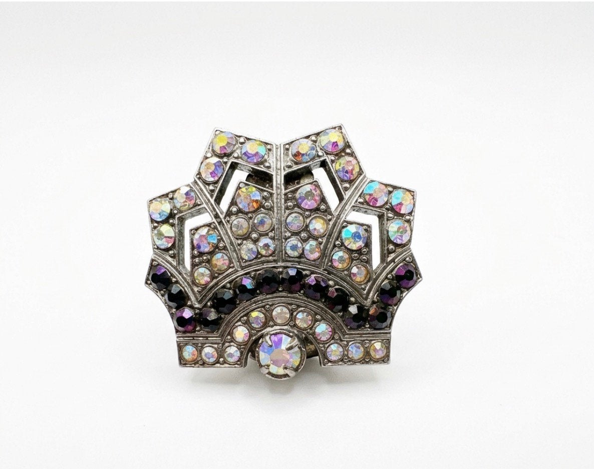 Vintage Art Deco Sjaalclip / Dress Clip – Tsjechisch Glas, Met kristal, Overige materialen, 4 tot 7 cm, Overige kleuren