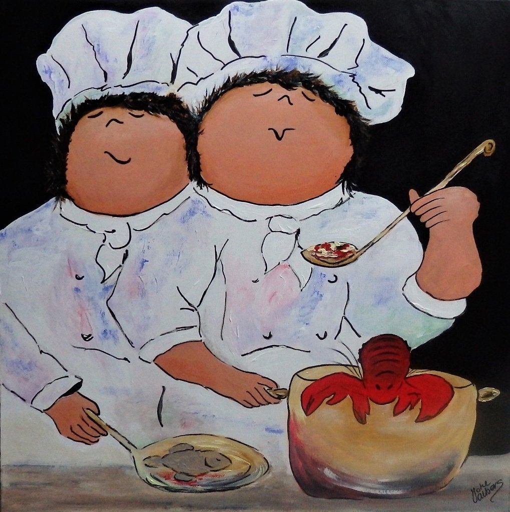 Schilderij 2 happy cooks, Ophalen